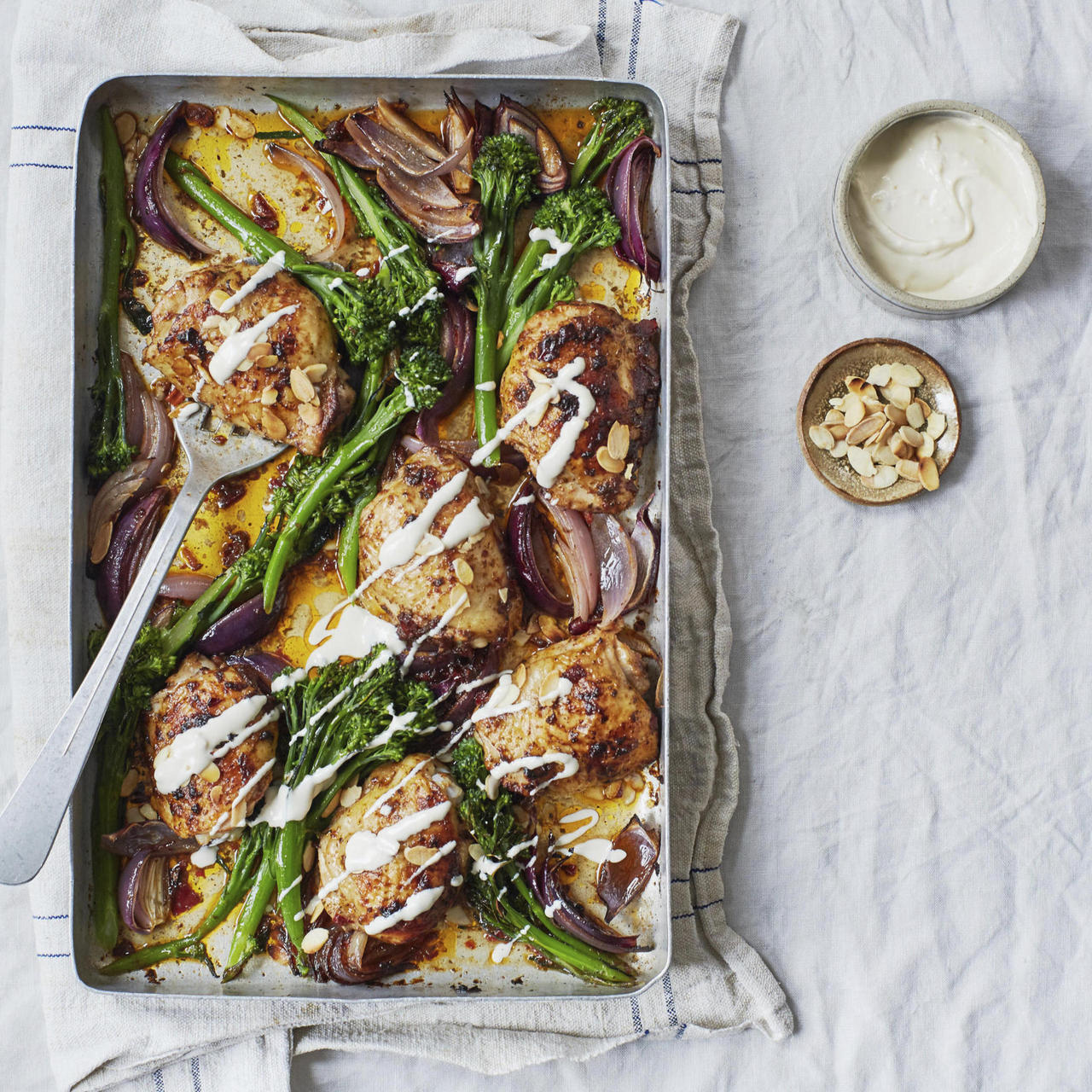 Harissa Chicken and Tenderstem® Broccoli with Tahini Sauce | Cook With M&S